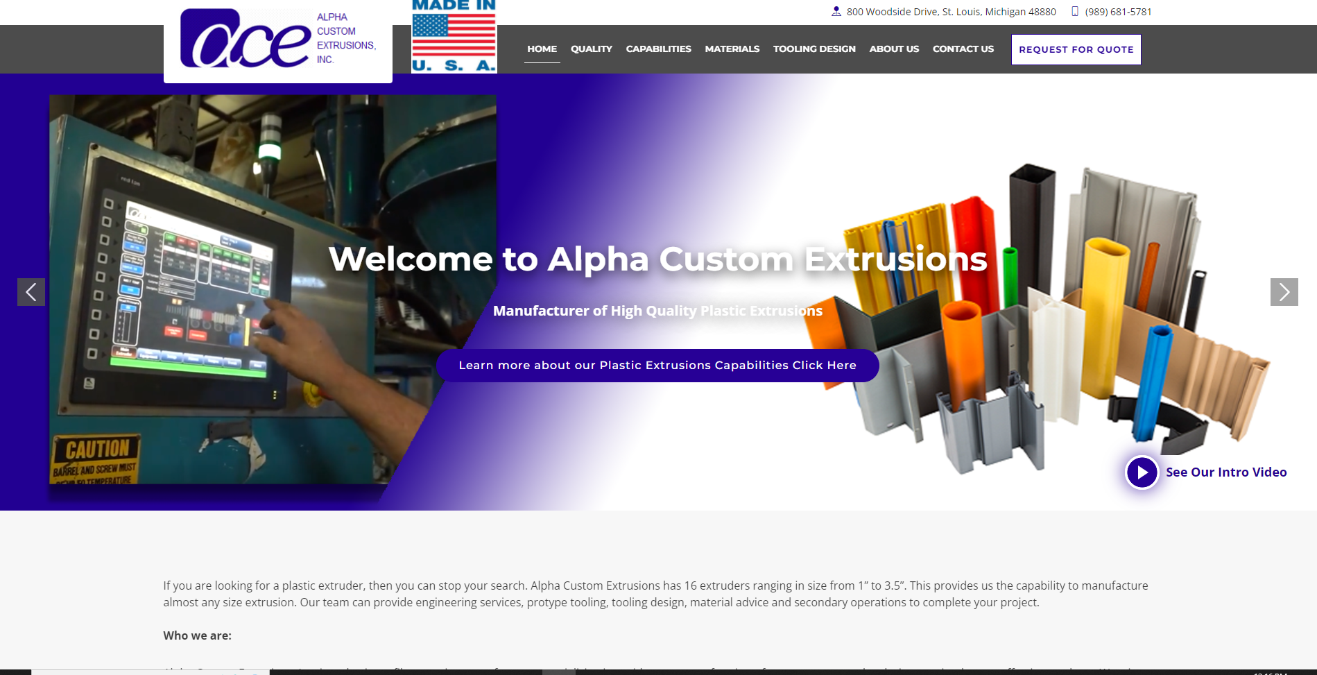 Web Design for Alpha Custom Extrusions Inc.