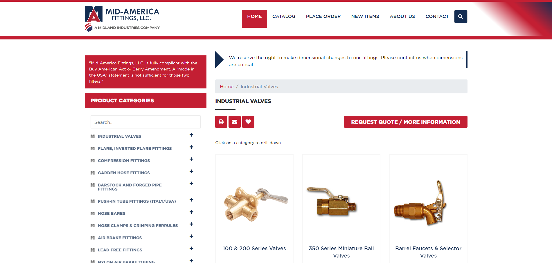 Industrial website catalog page
